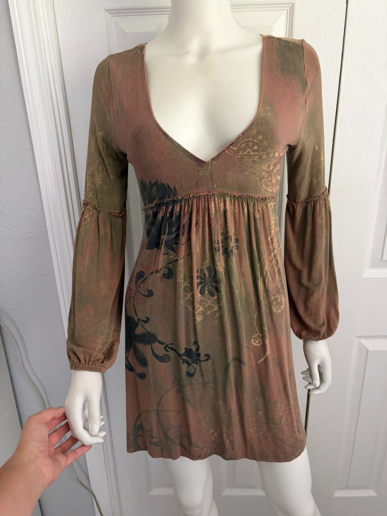 Vintage Y2k Brown Floral Print Babydoll Top Long Sleeve